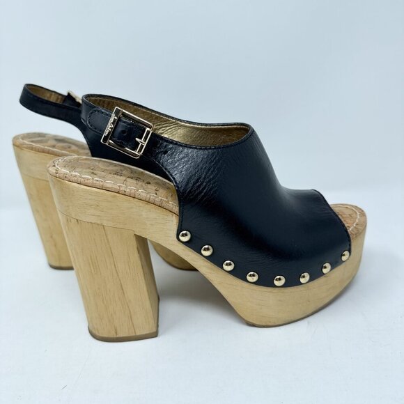 Sam Edelman Chunky Platform Sandals Womens 8.5M Black Leather Slingback Peep Toe - Picture 6 of 12